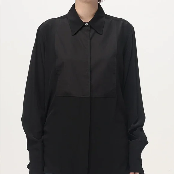 Victoria Beckham Contrast Bib Shirt in Black Size 2 NWOT - Picture 1 of 9